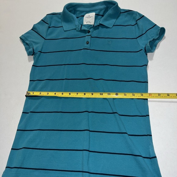 American Eagle Polo Shirt Women's Medium Blue Striped Embroidered Short Sleeve - Picture 5 of 5